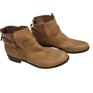 J. Crew Womens Brown Leather Ankle Boots  9 Rear Zipper Buckle Detail  9CT